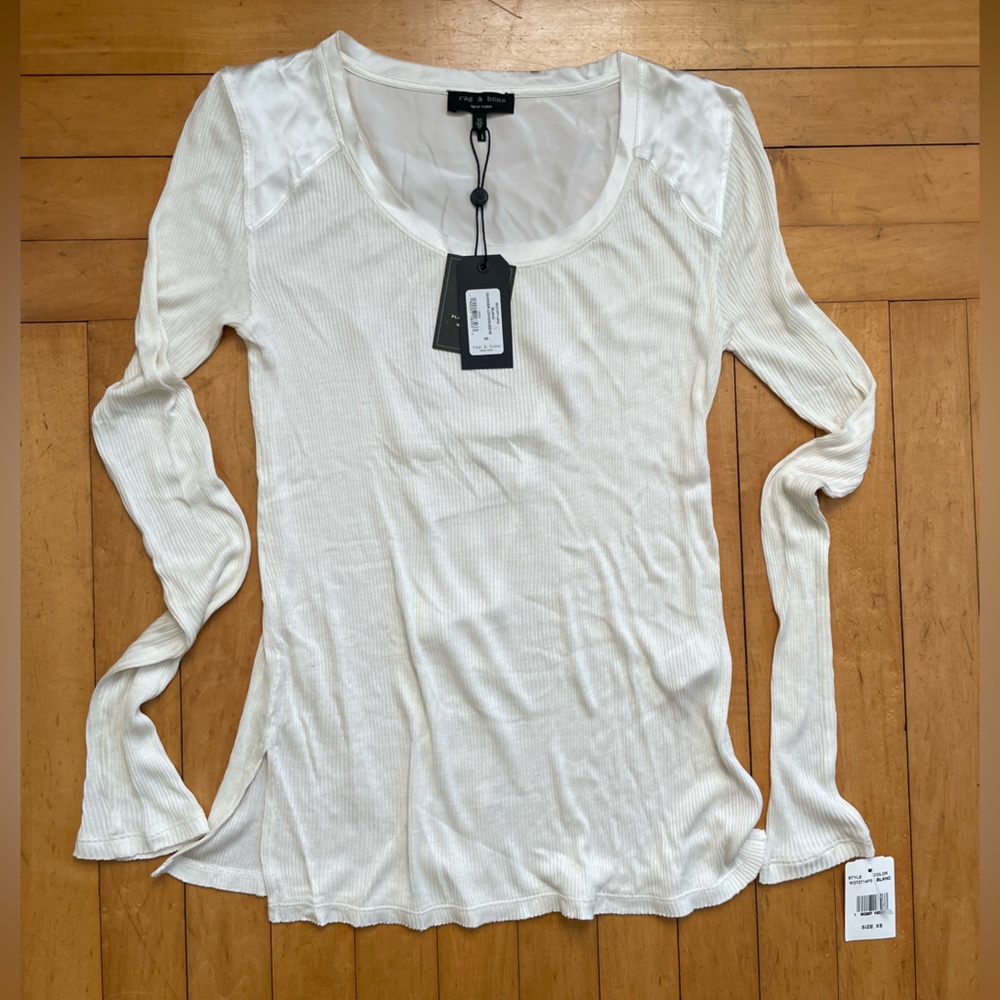 Rag and Bone long sleeved White Shirt with satin detailing size XS